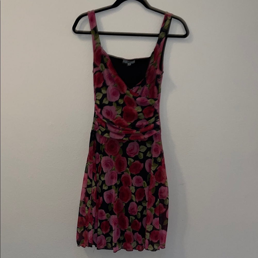 Floral Sleeveless Dress - Pink and Black